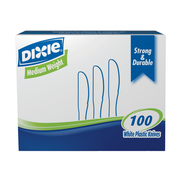 Dixie® Plastic Utensils, Medium-Weight Knives, White, Box Of 100