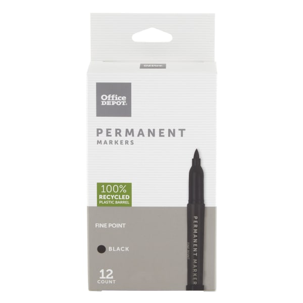 Office Depot® Brand Permanent Markers, Fine Point, 100% Recycled Plastic  Barrel, Black Ink, Pack Of 12 - Zerbee