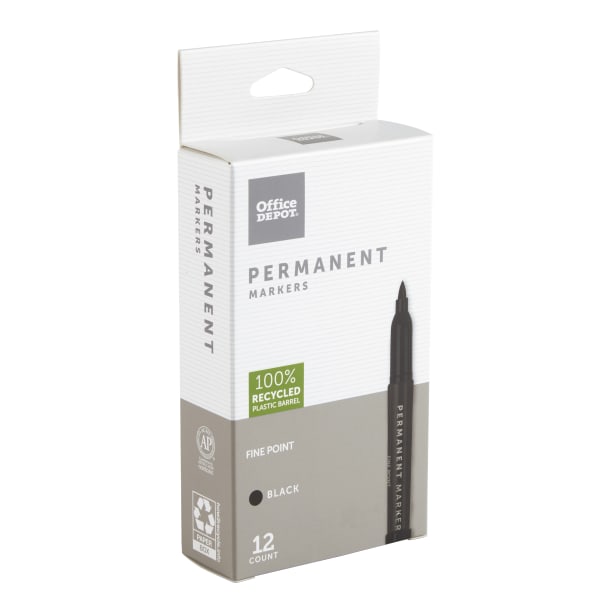 Office Depot® Brand Permanent Markers, Fine Point, 100% Recycled Plastic  Barrel, Black Ink, Pack Of 12 - Zerbee