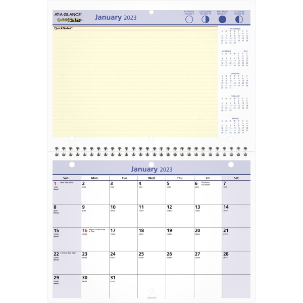 AT-A-GLANCE 2023 RY QuickNotes Monthly Desk Wall Calendar, Small, 11