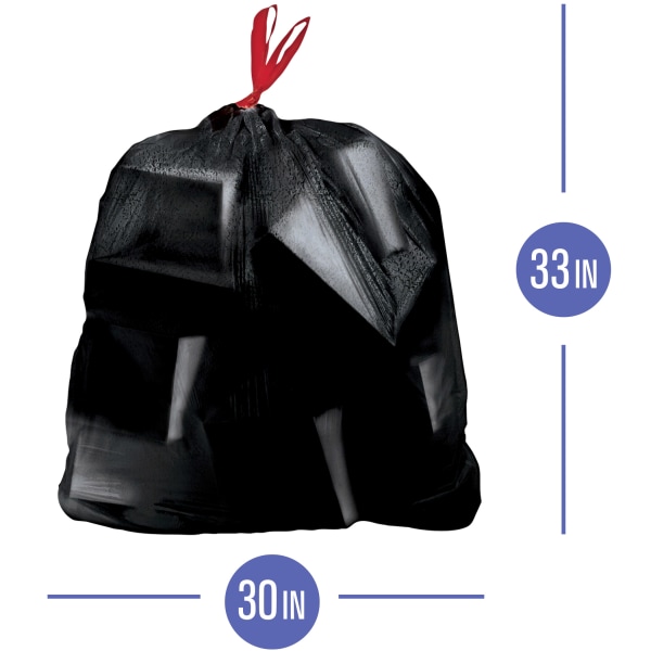 Drawstring Large Trash Bags, 30 gal, 1.05 mil, 30 x 33, Black, 15/Box -  Zerbee