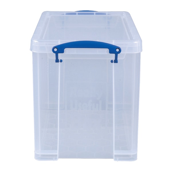 Really Useful Box Plastic Storage Container With Built In Handles And Snap  Lid 0.55 Liter 8 12 x 4 x 1 34 Clear - Office Depot