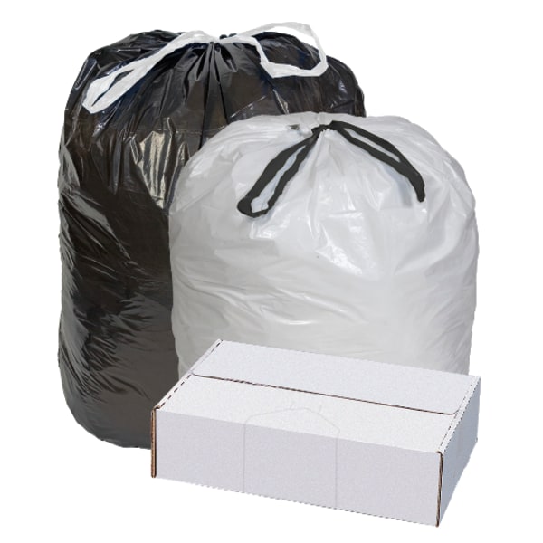 Highmark Tall 0.6 mil Drawstring Kitchen Trash Bags, 13 Gallon, 24 x 28,  White, Box Of 120