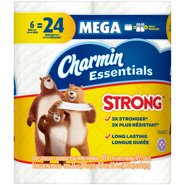 Charmin&reg; Essentials&reg; Strong 1-Ply Mega Roll Toilet Paper 8001048