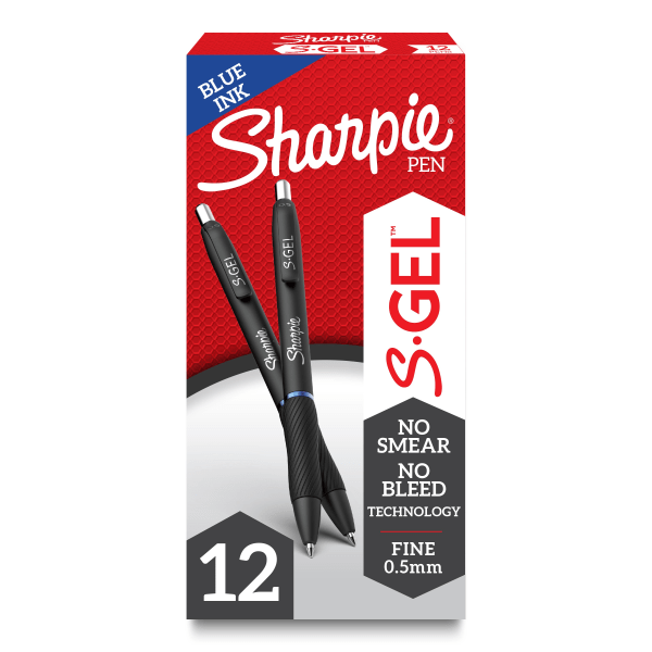 Sharpie S-Gel S-Gel Retractable Gel Pen, Fine 0.5 mm, Blue Ink, Black  Barrel, Dozen - BuyDirect