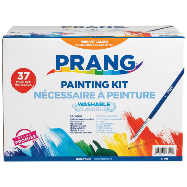 Washable Tempera Kids Paint Set 32-Piece Painting Set with Spill Proof  Paint Cups, Paint Brushes, Art Smock, Non Toxic Water Based Tempera Paint