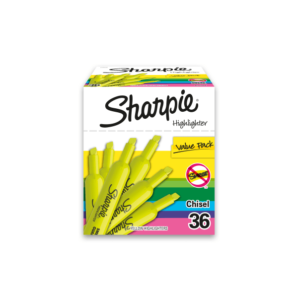 Sharpie - Accent Tank Style Highlighter, Chisel Tip, Fluorescent Yellow - 36/Box