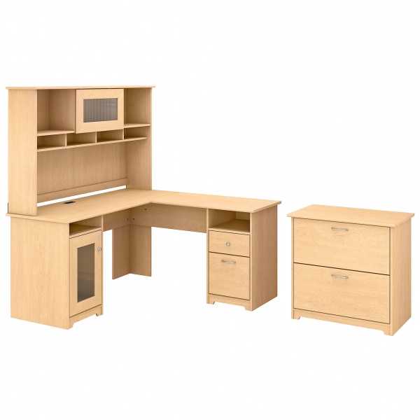Bush Furniture Cabot 60&quot;W L-Shaped Computer Desk With Hutch And Lateral File Cabinet 8117314