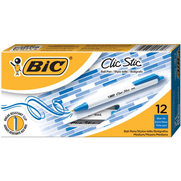 BIC Cristal Stic Ballpoint Pen, 1 mm, Blue, 12 Pack