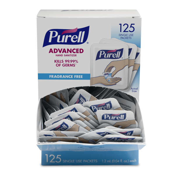 Purell&reg; Singles Advanced Hand Sanitizer Individual Single-Use Packets, 1.2 mL, 125 Packets Per Box, Case Of 12 Boxes 8171385