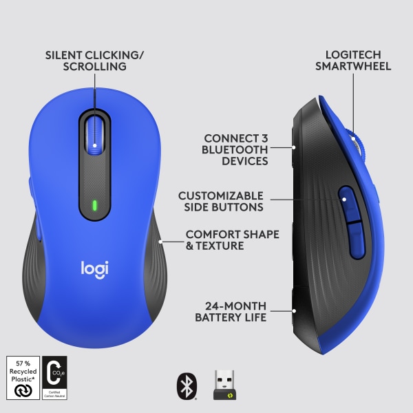 Logitech® Signature M650 L Full-Size Wireless Mouse, Blue, 910-006232 -  Zerbee