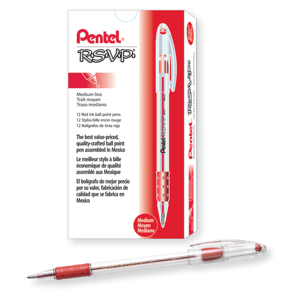Pentel R.S.V.P. Ballpoint Pens Fine Point 0.7 mm Clear Barrel Blue Ink Pack  of12 - ODP Business Solutions