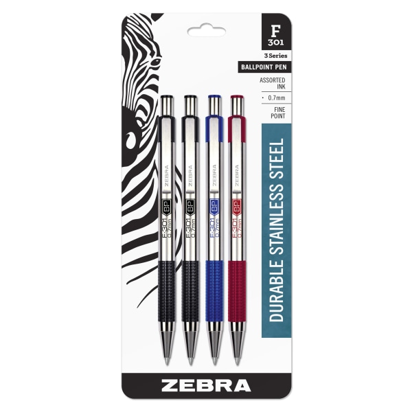 Zebra Fine Point F-301 Ball Point Pen - 4 Pack - Multi-Color, 4 pk