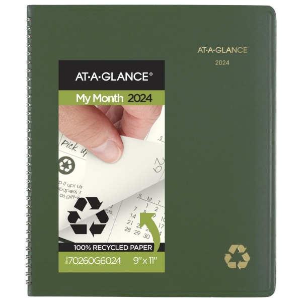 At-a-glance Recycled Monthly Planner 11 x 9 Green Cover 13-Month Jan to Jan 2024 to 2025