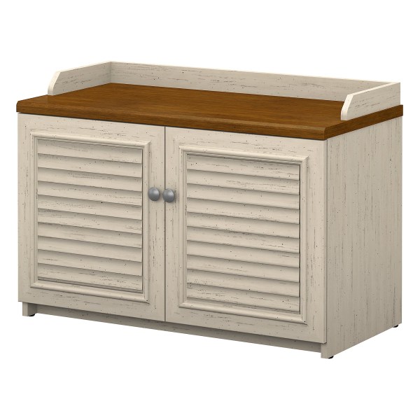 Bush Furniture Fairview Shoe Storage Bench, Antique White/Tea Maple, Standard Delivery 8317354