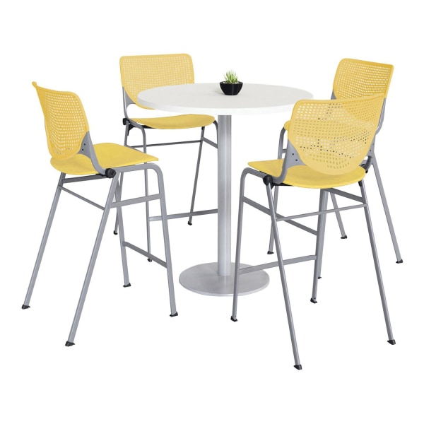 KFI Studios KOOL Round Pedestal Table With 4 Stacking Chairs 8453897