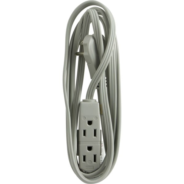 Heavy Duty 8ft Flat Plug Extension Cord 16 Gauge Wire 3 Outlet Safety Cover