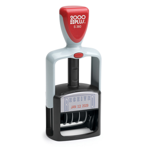 2000 PLUS Date Message Dater Stamp Entered Scanned Emailed Received Stamp 4  in 1 Date Message Dater Self Inking Stamp 1516 x 1 34 Impression Blue and  Red Ink - Office Depot