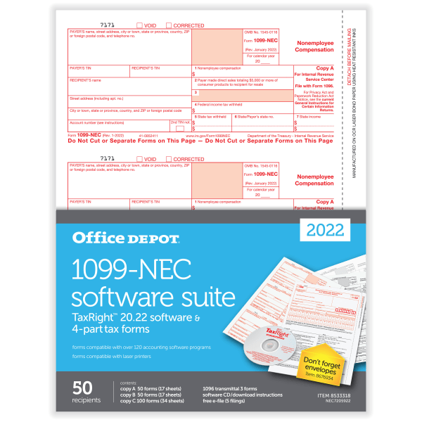 Office Depot&reg; Brand 1099-NEC Laser Tax Forms With Software 8533318