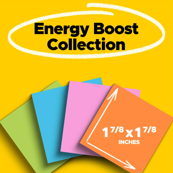 Post-it Super Sticky Notes, 1-7/8 in x 1-7/8 in, 18 Pads, 90 Sheets/Pad, 2x  the Sticking Power, Energy Boost Collection - Zerbee