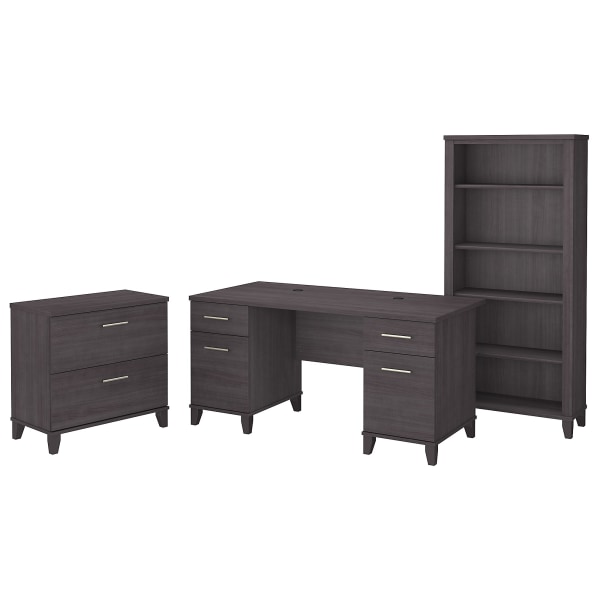 Bush Furniture Somerset 60&quot;W Office Desk With Lateral File Cabinet And 5-Shelf Bookcase 8549881