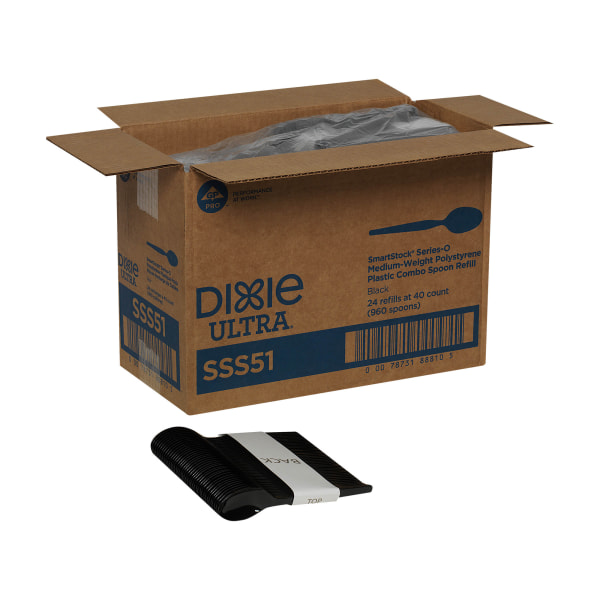 SmartStock Plastic Cutlery Refill, Spoons, Black, 24 Packs of 40, 960/Carton DXESSS51