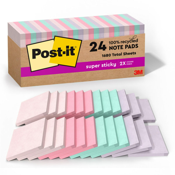 Post-it Super Sticky Notes, 3 in x 3 in, 24 Pads, 70 Sheets/Pad
