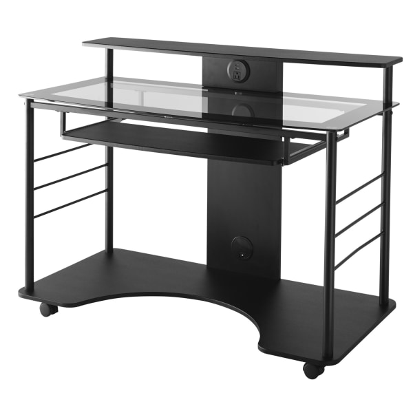 Realspace 47inW Mobile Tech Desk, Black - 36.06" Height x 47.25" Width x 26" Depth - Black - Medium Density Fiberboard (MDF), Polyvinyl Chloride (PVC) 870105