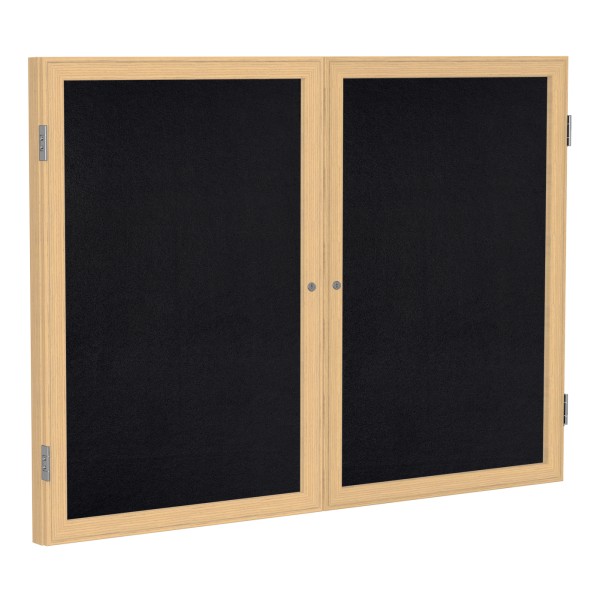 Ghent 2-Door Enclosed Recycled Rubber Bulletin Board, 48&quot; x 60&quot;, Black Oak Finish Wood Frame 8760131