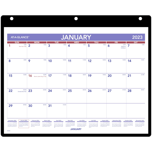 AT-A-GLANCE 2023 RY Monthly Desk Wall Calendar with Clear Cover and Vinyl Holder 8797385