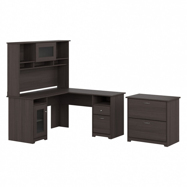 Bush Furniture Cabot 60&quot;W L-Shaped Desk With Hutch And Lateral File Cabinet 8810877