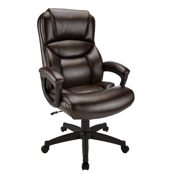 Realspace&reg; Fennington Bonded Leather High-Back Executive Chair, Brown 881463