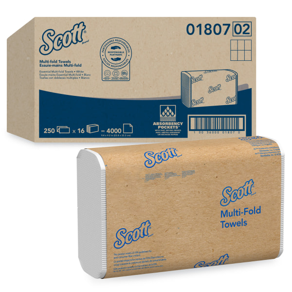 Essential Multi-Fold Towels 100% Recycled, 1-Ply, 9.2 x 9.4, White, 250/Pack, 16 Packs/Carton