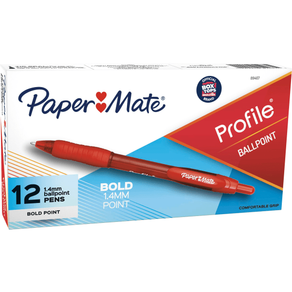  Paper Mate Profile Retractable Ballpoint Pens, Bold Point  (1.4mm), Blue, 12 Count : Ballpoint Stick Pens : Office Products