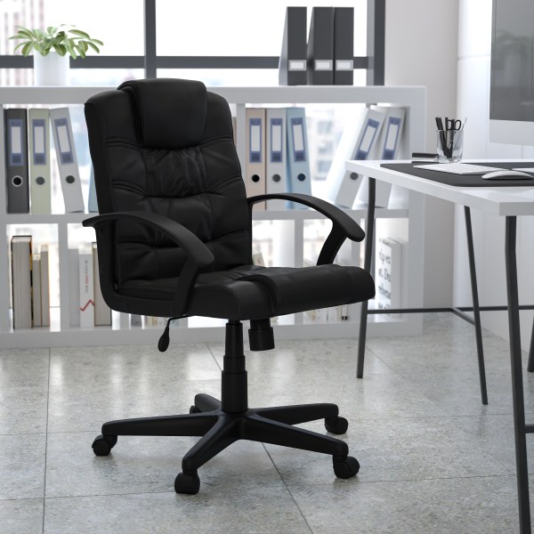 Flash Furniture LeatherSoft&trade; Faux Leather Mid-Back Swivel Task Chair With 21 1/2&quot; Back Cushion 894841