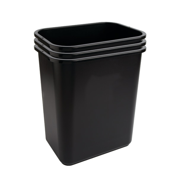 Highmark™ Rectangular Plastic Wastebasket, 6.5 Gallons, 15H x 10W x  14-1/4D, Black, Pack Of 3 - Zerbee