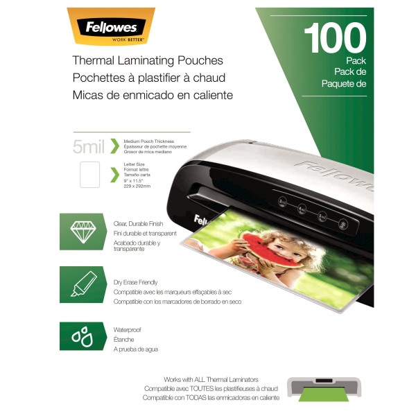 Fellowes Laminating Pouches - Letter, 5 mil, 100 Pack FEL5743501