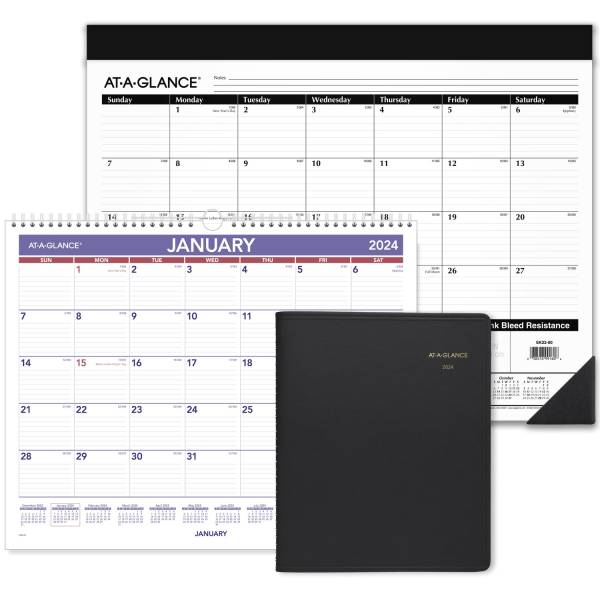 AT-A-GLANCE 2024 Monthly Planner, DayMinder, 8 x 12, Large, Black  (SK20024)