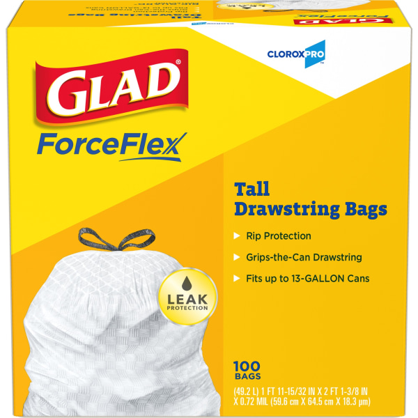 Glad ForceFlex Tall Kitchen Drawstring Trash Bags with Gain Original Scent & Febreze Freshness - White - 13 Gallon - 150 ct