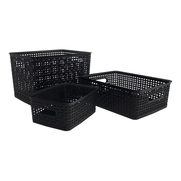 Realspace® Plastic Weave Bin, Small Size, 4 x 7 1/2 x 10, Black