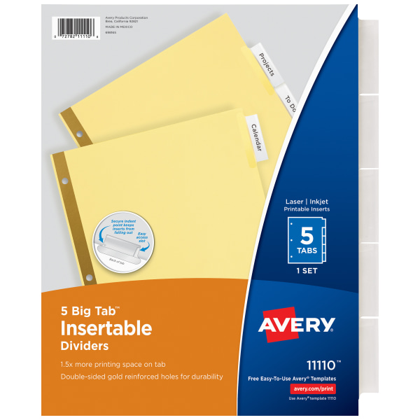 Avery® Self-Adhesive Index Tabs with Printable Inserts, 2 Width, Clear, 25  Tabs/Pack
