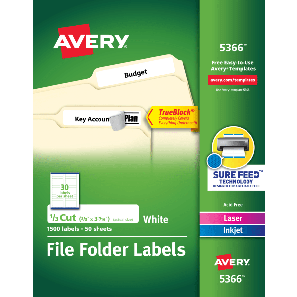 Avery® TrueBlock® File Folder Labels With Sure Feed® Technology, 5366