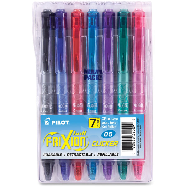 Pilot® FriXion® Clicker Erasable Gel Pens, Extra Fine Point, 0.5 mm,  Assorted Barrels, Assorted Ink Colors, Pack Of 7 - Zerbee