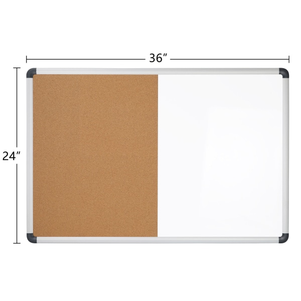 Realspace™ Magnetic Dry-Erase Whiteboard/Cork Bulletin Board, 24 x 36,  Silver Aluminum Frame - Zerbee