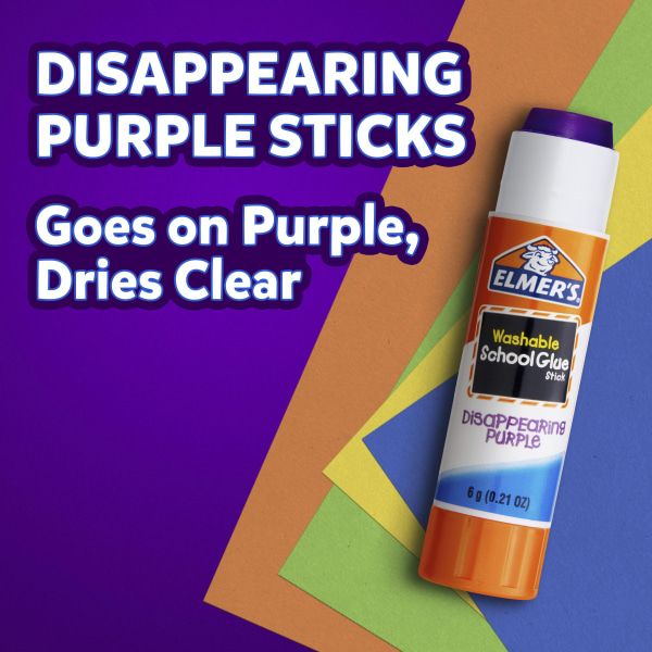 Washable School Glue Sticks, 0.24 oz, Applies Purple, Dries Clear, 4/Pack