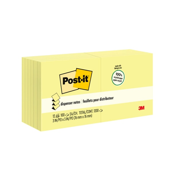 Post-it Greener Pop-up Notes R330RP-12YW, 3 in x 3 in (76 mm x 76 mm) Canary Yellow