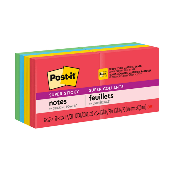 Post-it® Super Sticky Notes, 1 7/8 in x 1 7/8 in, Canary Yellow, 10  Pads/Pack