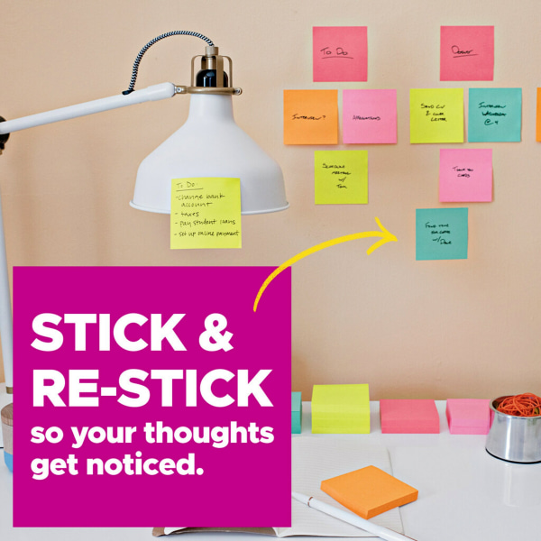 Post-it Super Sticky Notes, 4 in x 4 in, 6 Pads, 90 Sheets/Pad, 2x