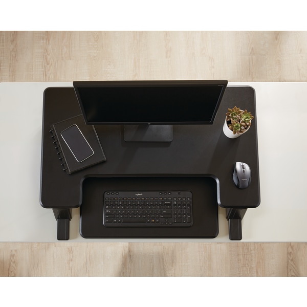 Realspace P20 Standing Desk Converter With USB And Keyboard Tray 19 310 H x  35 25 W x 23 15 D Black - Office Depot