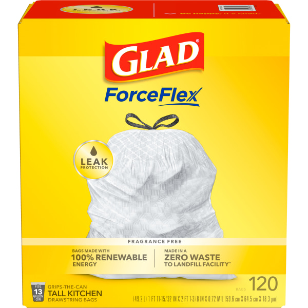 Glad ForceFlex Tall Kitchen White Trash Bags, Original Scent (13 Gal., 150  Ct.) 